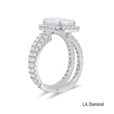 14K White Gold Emerald Cut Diamond Halo Engagement Ring (3.80 ct)